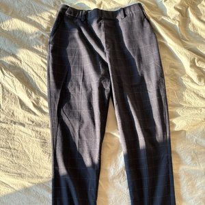 Uniqlo Navy Blue Plaid Smart Ankle Straight Leg Work Pants